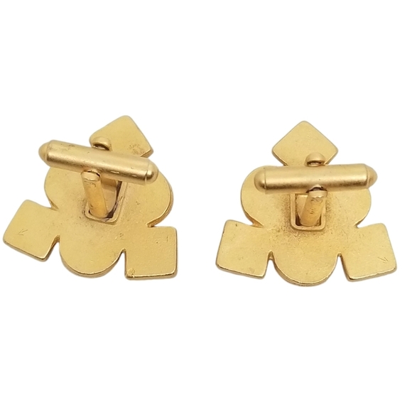 VINTAGE MATTE GOLDTONE & JEWEL TONE CABACHON GEOMETRIC DESIGN MENS CUFFLINKS - Picture 3 of 4